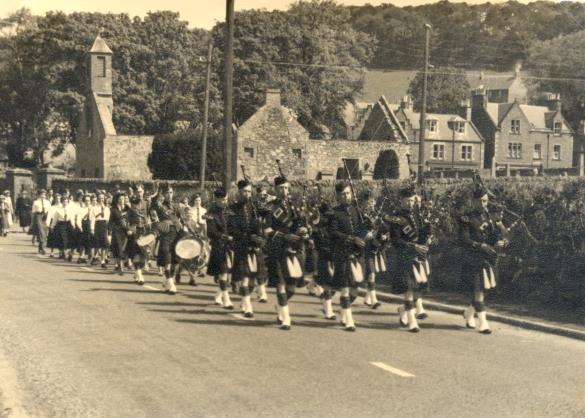 Stow Pipe Band leading the church parade  - 1950s