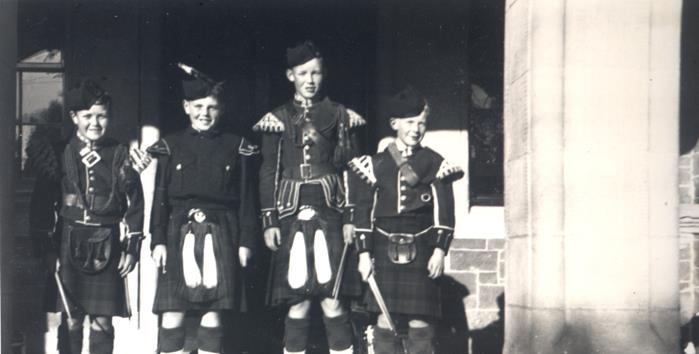 Four young members of Stow Pipe Band - 1950s