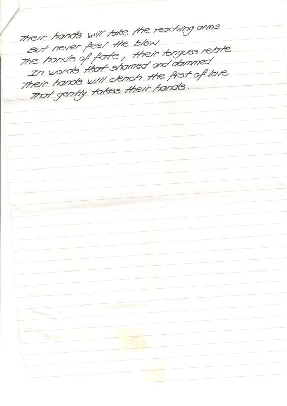 Handwritten lyrics, “The handss” by Bill Dickson - 1990