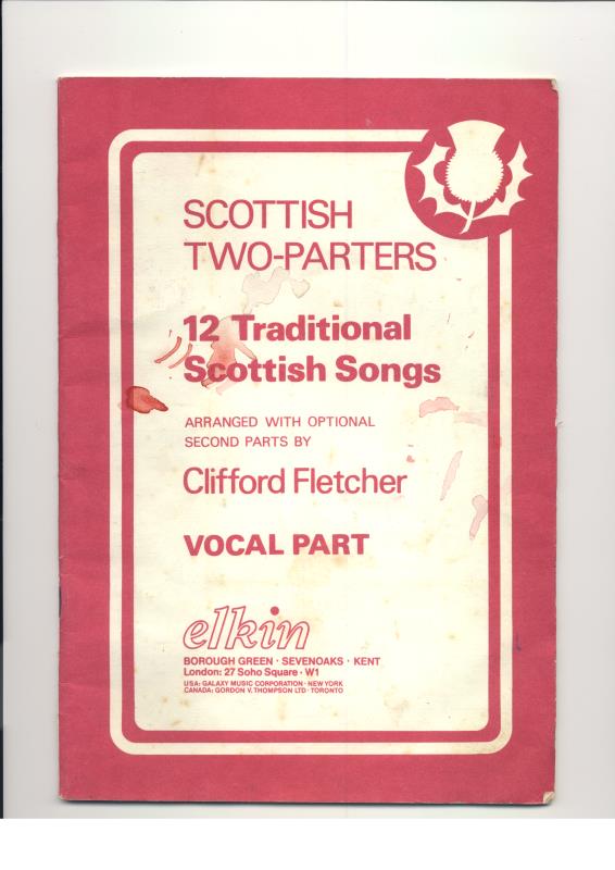 Music book “Scottish two-parters”, used by Stow Primary School, donated by Fiona Riddell - 1950s