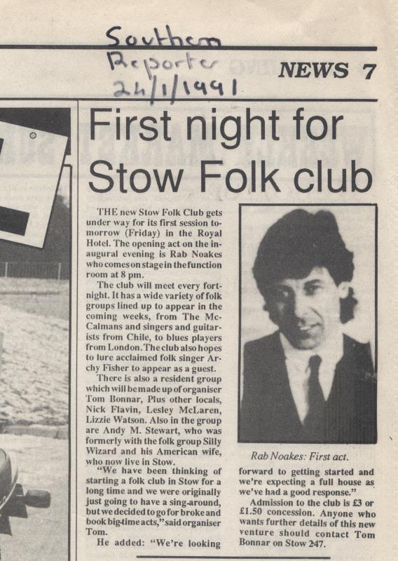 Article from Southern Reporter about new Stow Folk club - 24th January 1991