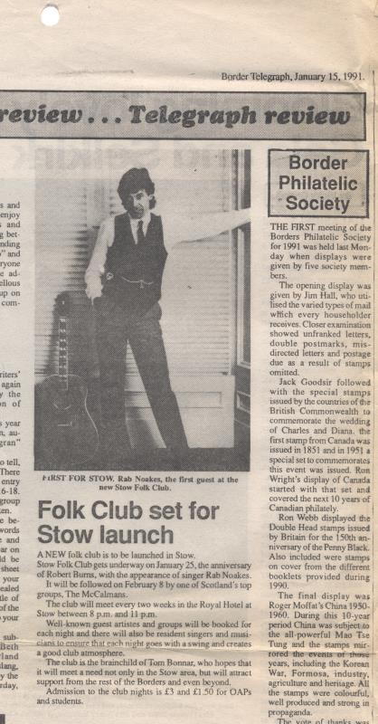 Article from Border Telegraph about new Folk club - 15th January 1991