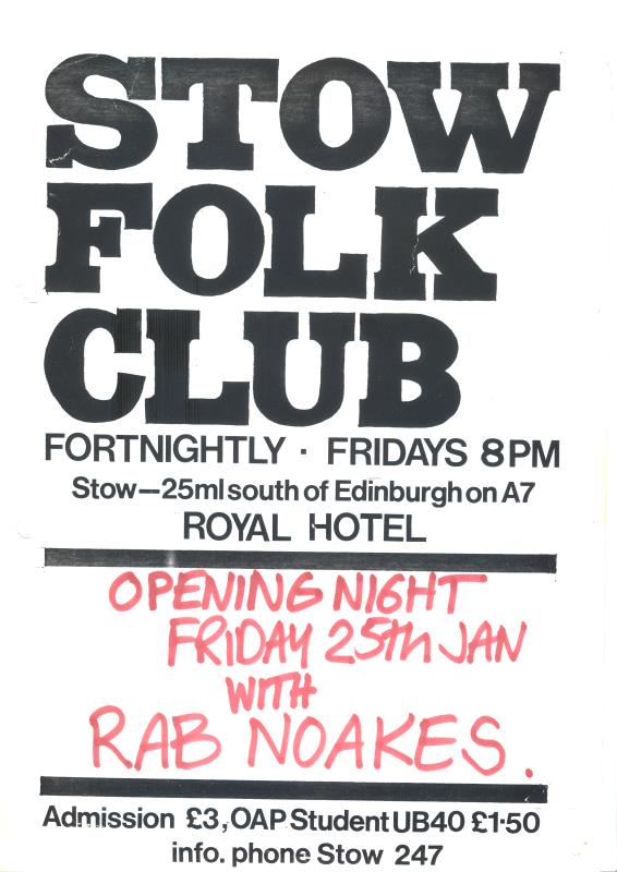 Flier for Stow Folk Club, featuring Rap Noakes - 25th January unknown year